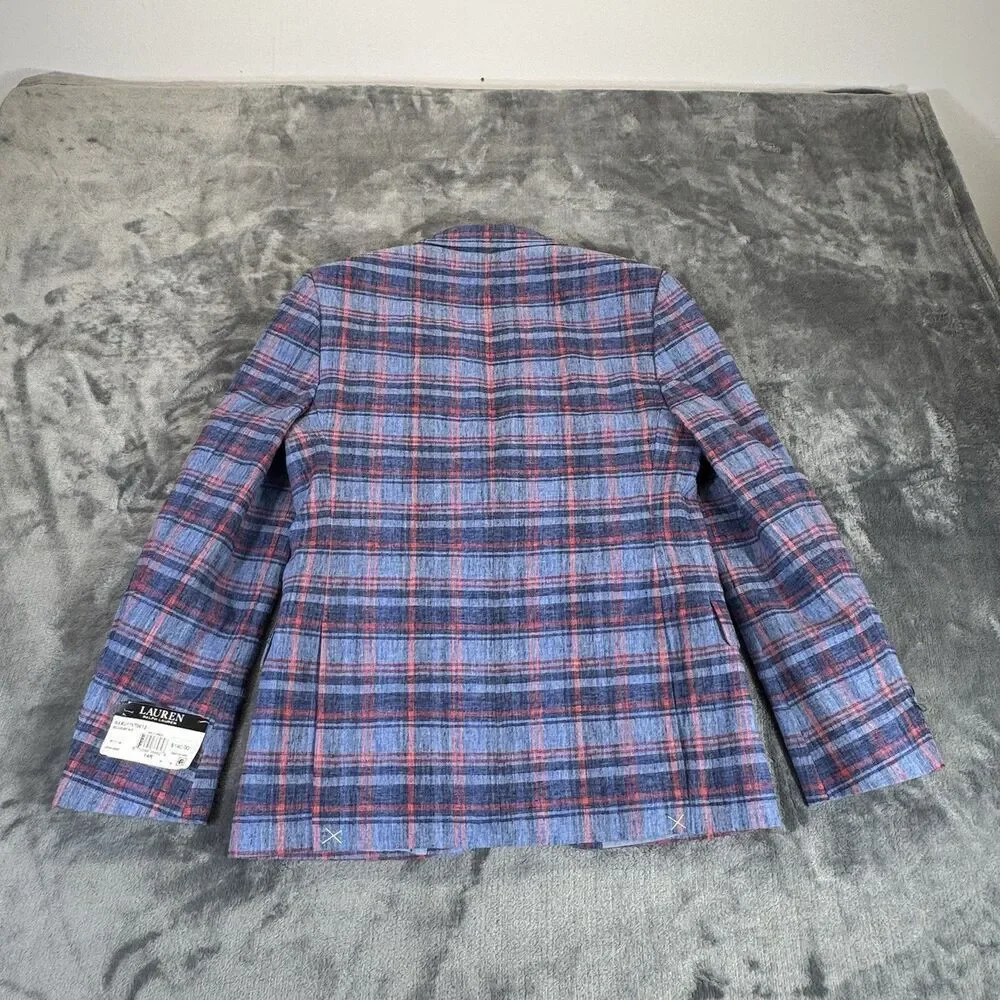 LAUREN RALPH LAUREN Boy 14R Bloxbury Blue Red Plaid Sport Coat Blazer Linen Blen